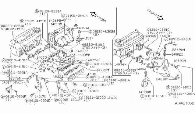 1987 Nissan Stanza Gasket Manifold Cylinder Diagram for 14035-02E00