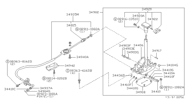 1987 Nissan Stanza Control Cable Assembly Diagram for 34935-29R10