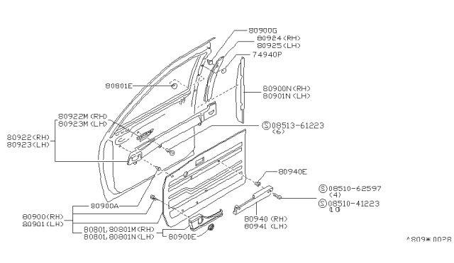 1986 Nissan Stanza Front Door Trimming Diagram