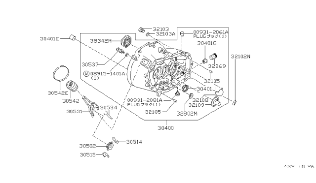 1988 Nissan Stanza Transmission Case & Clutch Release Diagram 1