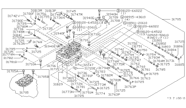 1986 Nissan Stanza Control Valve Assembly Diagram for 31705-21X22