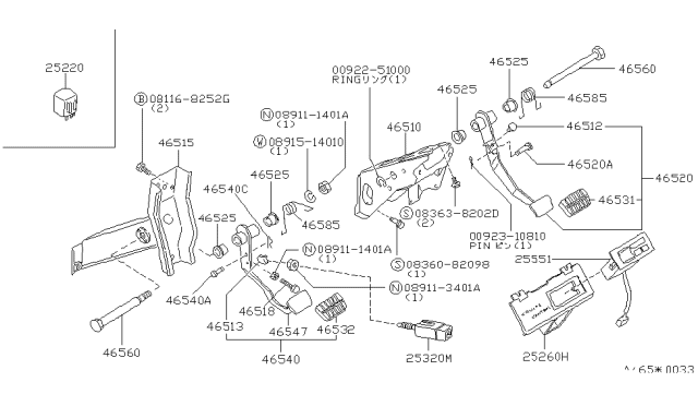 1987 Nissan Stanza Brake & Clutch Pedal Diagram