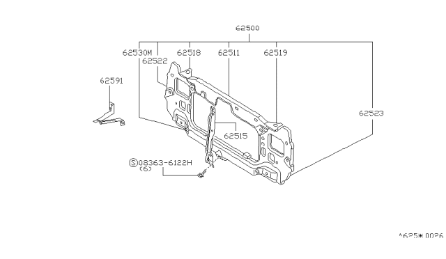 1987 Nissan Stanza Support-Radiator Core Upper Diagram for 62510-29R00