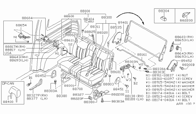 1986 Nissan Stanza Cushion Assembly Rear Seat Diagram for 88300-29R15