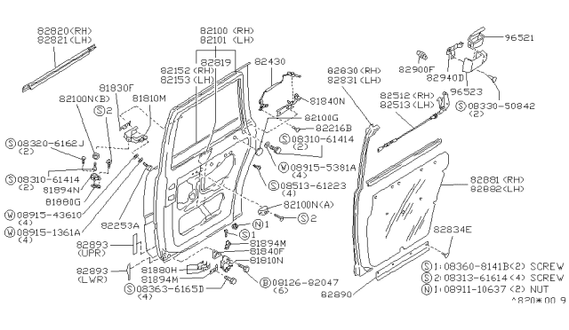 1988 Nissan Stanza Rear Door Panel & Fitting Diagram
