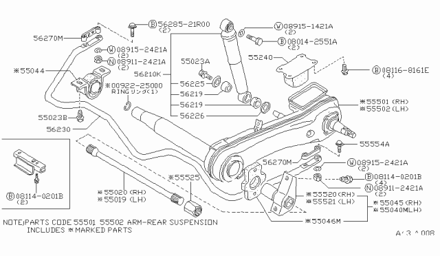 1986 Nissan Stanza Arm Assembly-ANCHER RH Diagram for 55520-M9010