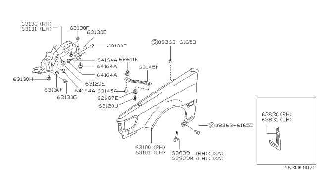 1990 Nissan Stanza Front Fender & Fitting Diagram