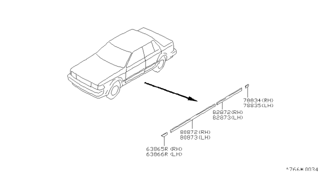 1990 Nissan Stanza Moulding-Rear Door,RH Diagram for 82870-65E04