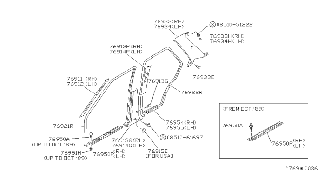 1990 Nissan Stanza Garnish-Windshield Pillar,LH Diagram for 76912-65E00