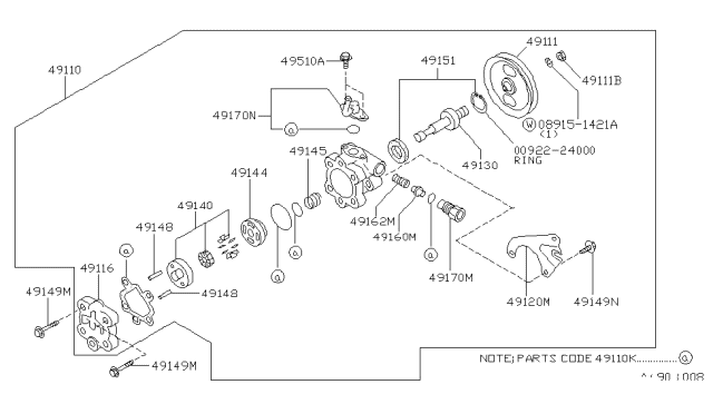 1991 Nissan Stanza Pump Assy-Power Steering Diagram for 49110-65E00