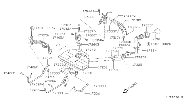1991 Nissan Stanza Fuel Tank Assembly Diagram for 17202-65E00