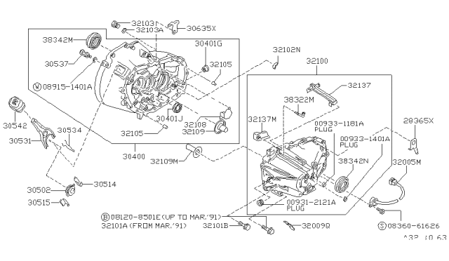 1992 Nissan Stanza Bearing Clutch Diagram for 30502-28E14