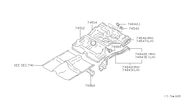 1991 Nissan Stanza Floor Side-Trunk,LH Diagram for 74531-61E00