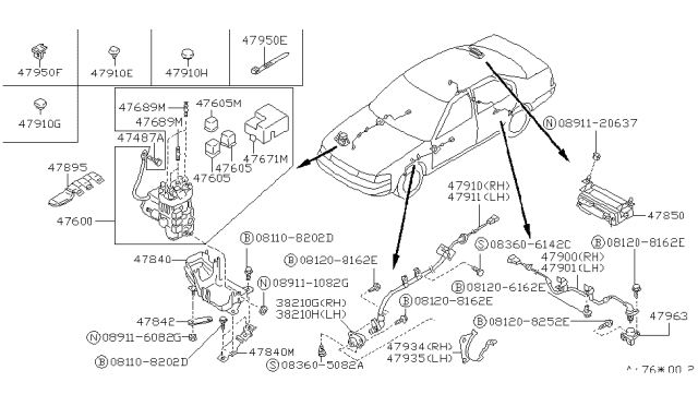 1990 Nissan Stanza Sensor Assembly-Anti SKID,Rear RH Diagram for 47900-88E00