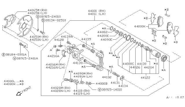 1992 Nissan Stanza CALIPER Assembly-Rear RH Diagram for 44001-61E01