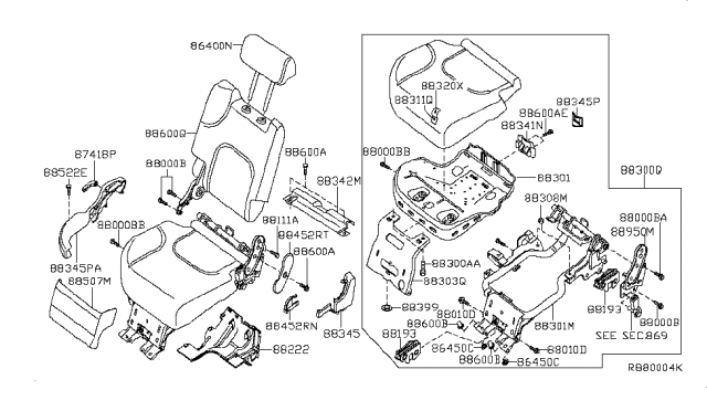 2007 Nissan Pathfinder Pad Assy-2ND Seat Cushion Diagram for 88311-ZP40A