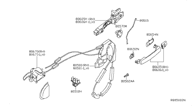 2012 Nissan Pathfinder Front Outside Door Handle Assembly, Left Diagram for 806B1-9CA0B