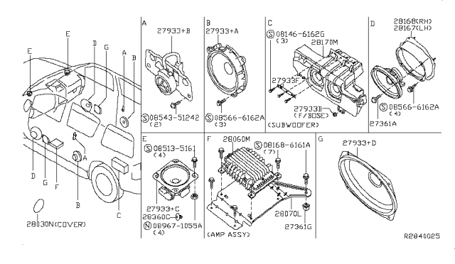 2010 Nissan Pathfinder Speaker Unit Diagram for 28156-7Z800