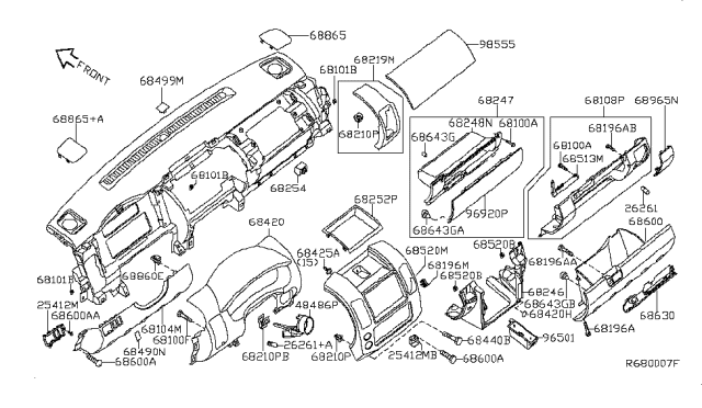 2012 Nissan Pathfinder Instrument Panel,Pad & Cluster Lid Diagram 2