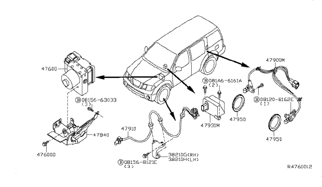 2012 Nissan Pathfinder Anti Skid Actuator Assembly Diagram for 47660-9CE1D