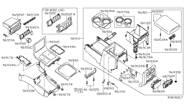 2007 Nissan Pathfinder Cup Holder Assembly Diagram for 96965-ZS00A