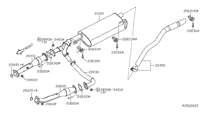 2007 Nissan Pathfinder Exhaust Tube & Muffler Diagram 3