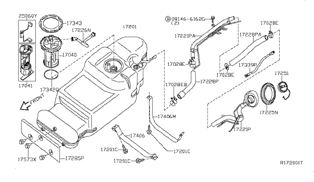 2012 Nissan Pathfinder Filler Cap Assembly Diagram for 17251-ZZ60B