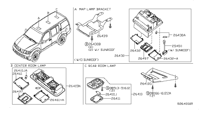 2008 Nissan Pathfinder Lamp Assembly-Map Diagram for 26430-EA010
