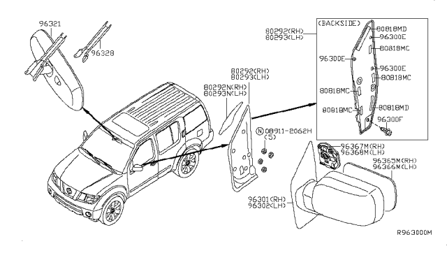 2006 Nissan Pathfinder Actuator Assy-Mirror,RH Diagram for 96367-EA10A