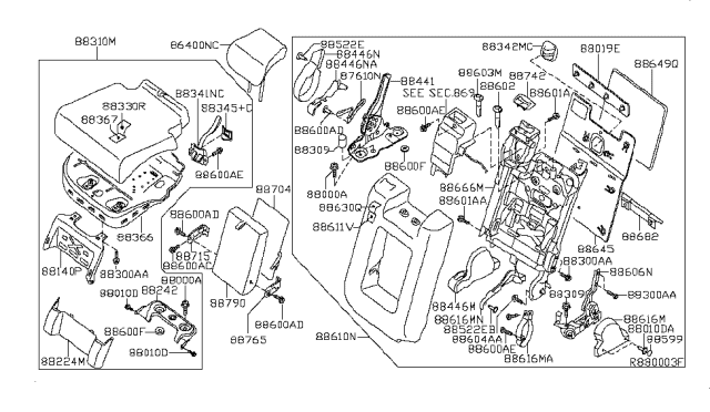 2007 Nissan Pathfinder 2Nd Seat Armrest Assembly Center Diagram for 88700-EA202