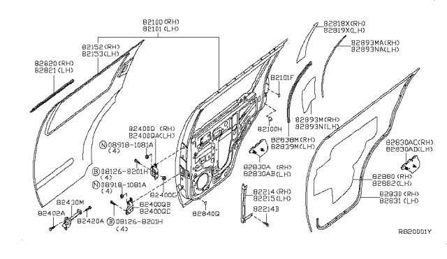 2005 Nissan Pathfinder Hinge Assy-Rear Door Diagram for 82421-EA000