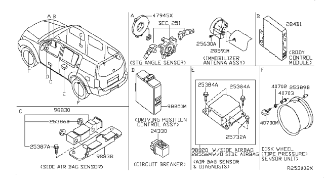 2008 Nissan Pathfinder Control Assembly-Driving Position Diagram for 98800-7S200