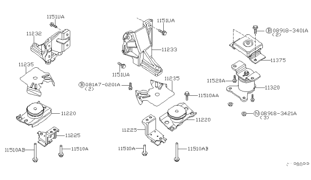 2012 Nissan Pathfinder Engine Mounting Insulator, Front Diagram for 11220-1PE0B
