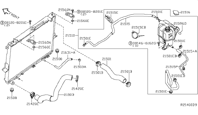 2009 Nissan Pathfinder Hose-Auto Transmission Oil Cooler Diagram for 21632-ZS20A