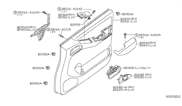 2009 Nissan Pathfinder Front Door Armrest Right Diagram for 80940-ZS00A