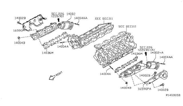 2011 Nissan Pathfinder Exhaust Manifold With Catalytic Converter Passenger Side Diagram for 14002-ZT01D