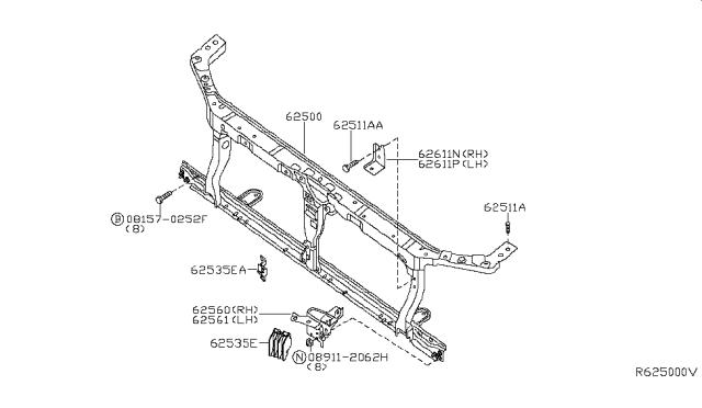 2005 Nissan Pathfinder Front Apron & Radiator Core Support Diagram