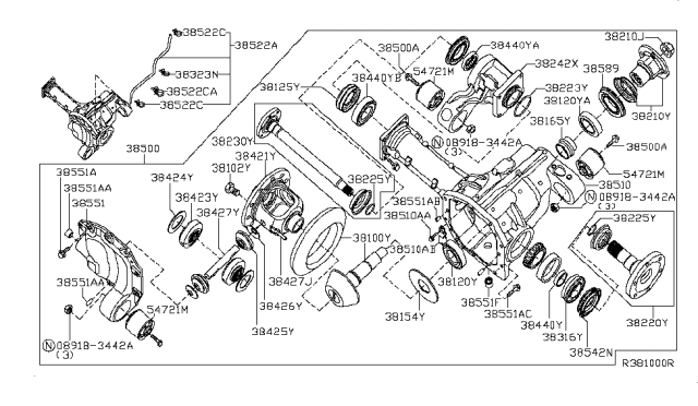 2009 Nissan Pathfinder FLANGE Assembly Side Diagram for 38220-8S11A