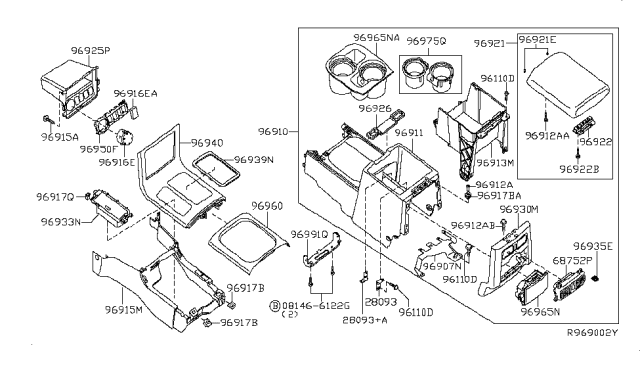 2012 Nissan Pathfinder Console Floor BRN Diagram for 96910-9CH3A