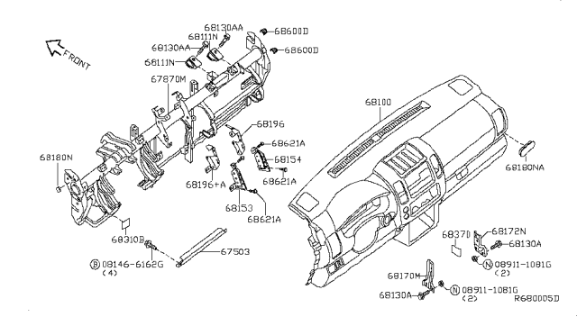 2010 Nissan Pathfinder Tape-Silencer,Instrument Diagram for 68370-9BH0A