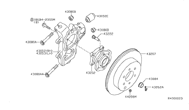 2009 Nissan Pathfinder Hub Assembly Rear Diagram for 43202-4X00A
