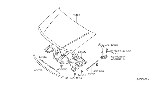 2006 Nissan Pathfinder Hood Panel,Hinge & Fitting Diagram 2