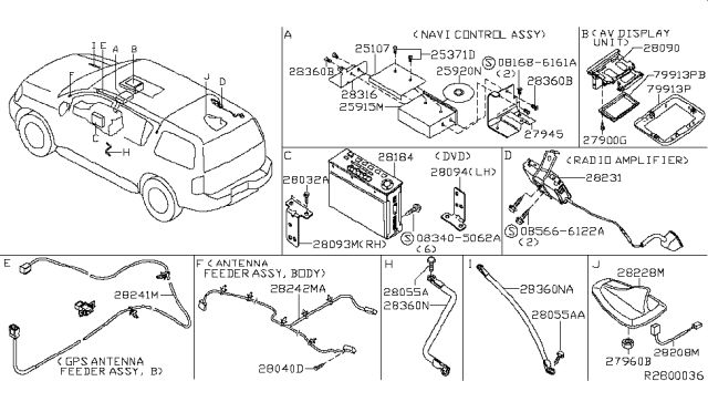 2008 Nissan Pathfinder Feeder-Antenna,Glass Diagram for 28245-ZP40A