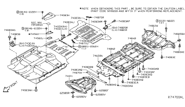 2019 Nissan Leaf Stay Assembly-Tunnel Diagram for 74870-5SN0A