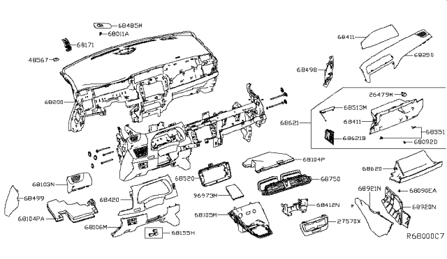 2018 Nissan Leaf Cover Instrument Lower, Center Diagram for 68922-5SA0B