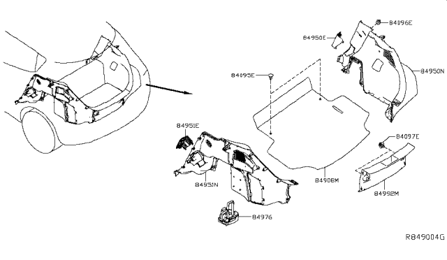 2018 Nissan Leaf Trunk & Luggage Room Trimming Diagram