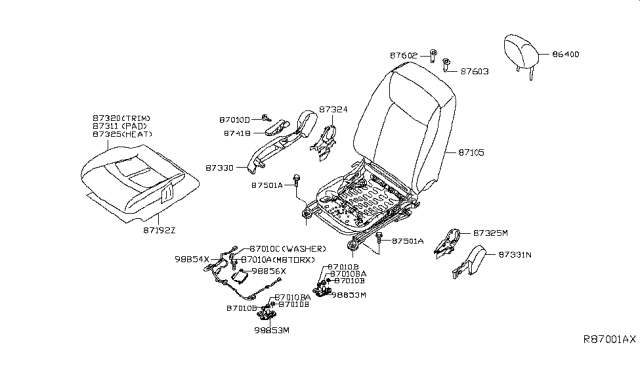 2019 Nissan Leaf Headrest Assy-Front Seat Diagram for 86400-5SA5A