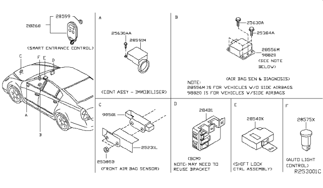 2003 Nissan Altima Sensor & Diagnosis-Air Bag Diagram for 28556-3Z625