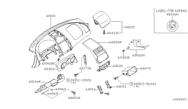 2003 Nissan Altima Instrument Panel,Pad & Cluster Lid Diagram 2