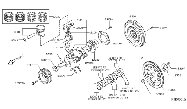 2005 Nissan Altima Piston,Crankshaft & Flywheel - Diagram 2